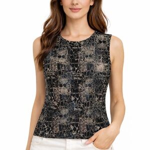 Chic Black and Gray Patterned Sleeveless Top